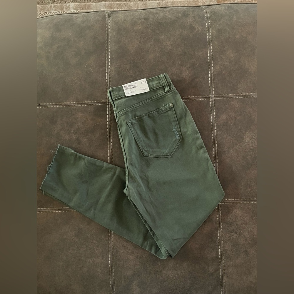 Kensie Women's High Rise Olive Jeans - Picture 4 of 5